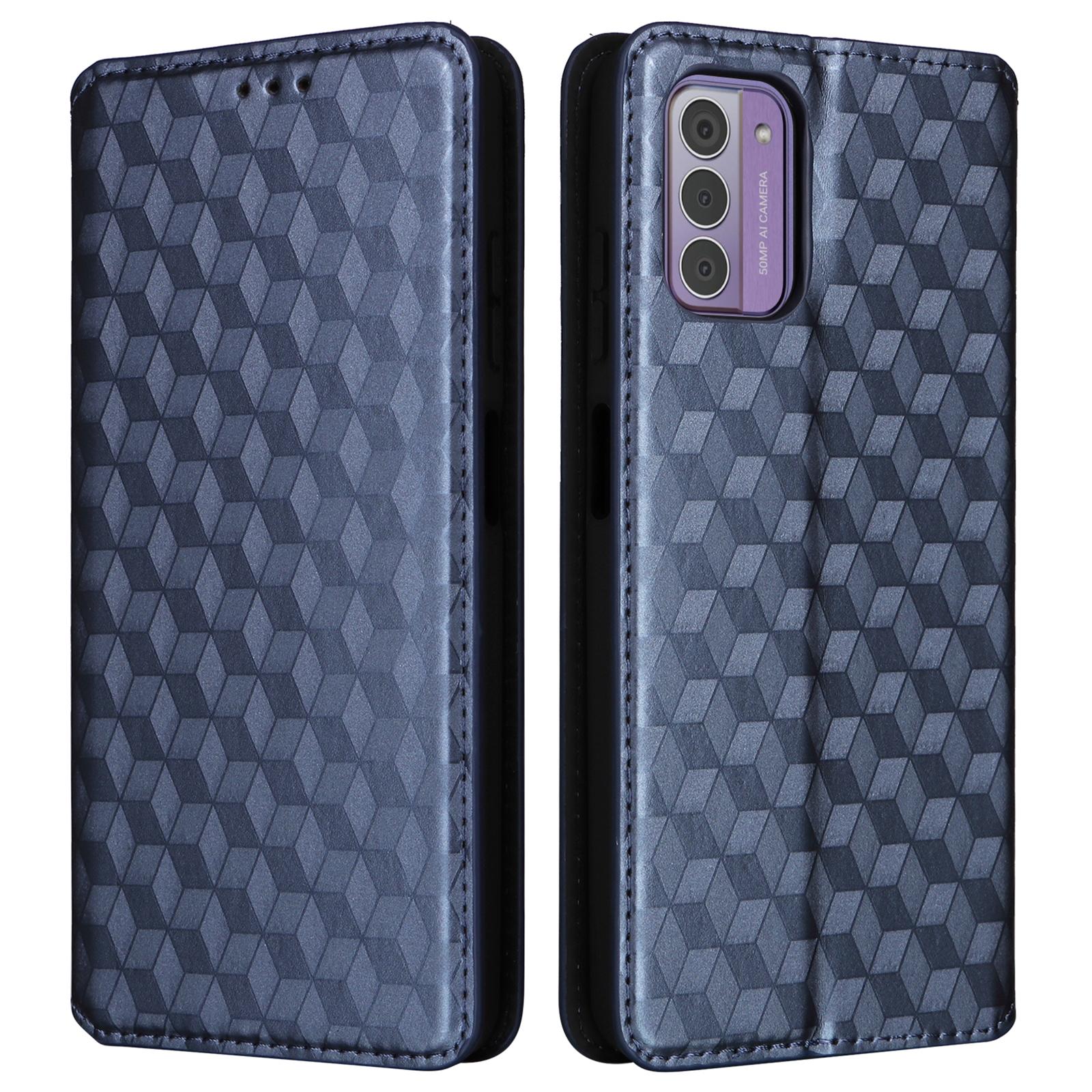 

Phone Shell for Nokia G42 Rhombus Imprinted Wallet Case Viewing Stand PU Leather Cover Blue