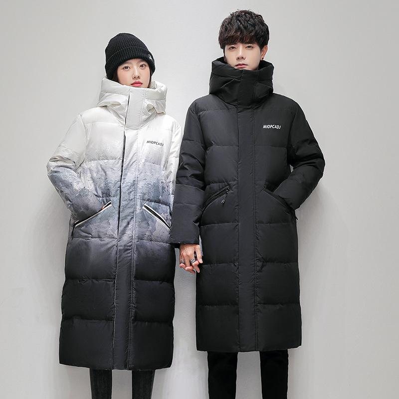 New Winter Down Jacket for Men and Women Couples Men's Long Hooded Over-knee Thickened White Duck Down Jacket