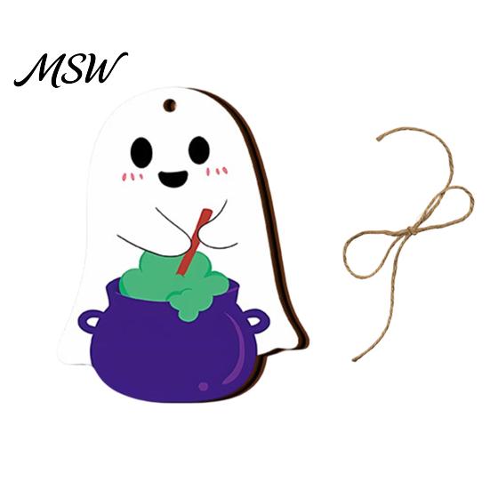 Seasonal Wooden Decorations Halloween Ghost Hanging Sign with Hemp Rope, Cute Rustic Pendants for Home Party Wall Holiday Decor