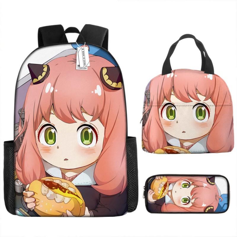 Kids Cartoon Character Print Backpack Set School 17 Inch Oxford Fabric Bag With Lunch Pouch Pencil Case