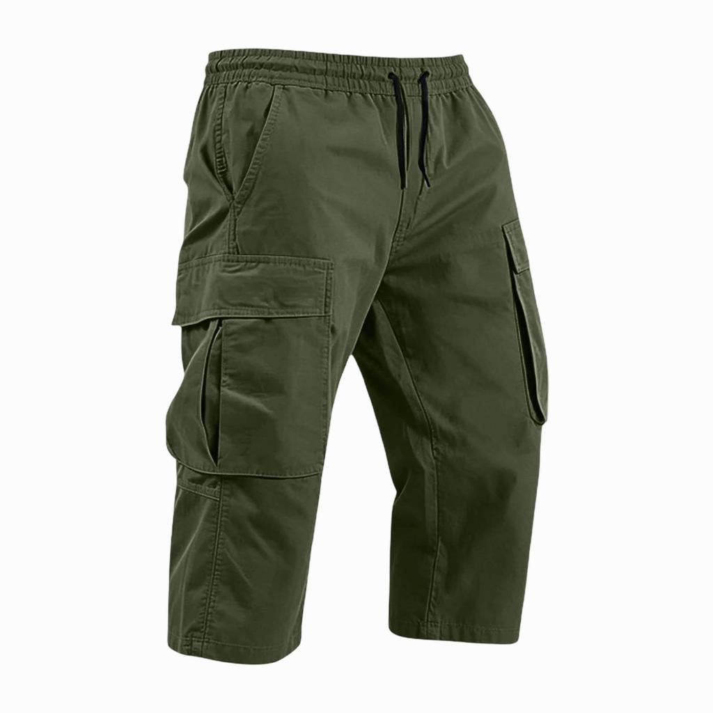 Men Cargo Shorts with Drawstring Waist Multi Pocket Design Casual Mid Length Workwear Pants for Outdoor Activities and Everyday Use