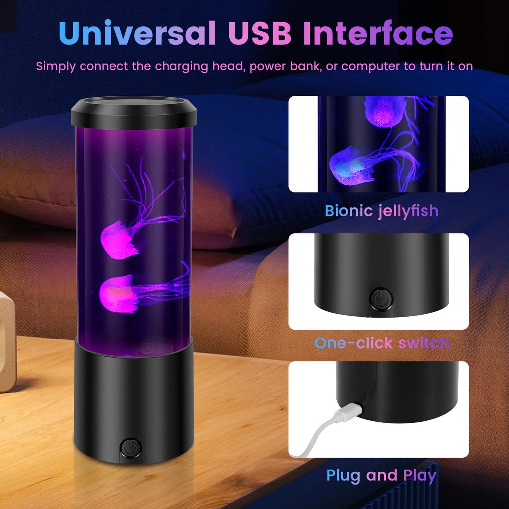 LED Jellyfish Lava Lamp USB Electric Jellyfish Night Lamp Multi Color Desktop Mood Light Decoration for Children Room Home