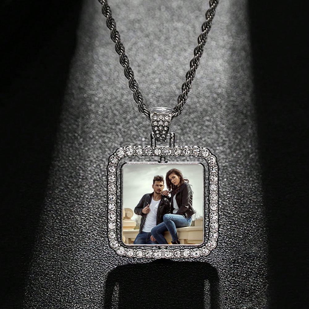 European Hip Hop Personalized Round Photo Men's Necklace