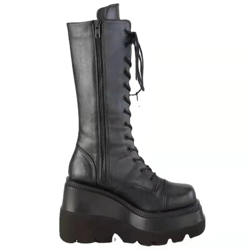 Fashion Winter Boots Women Platform Shoes Booties Rain Combat Military Short Leather Black New Rock Punk Goth Lolita Clearance Offers