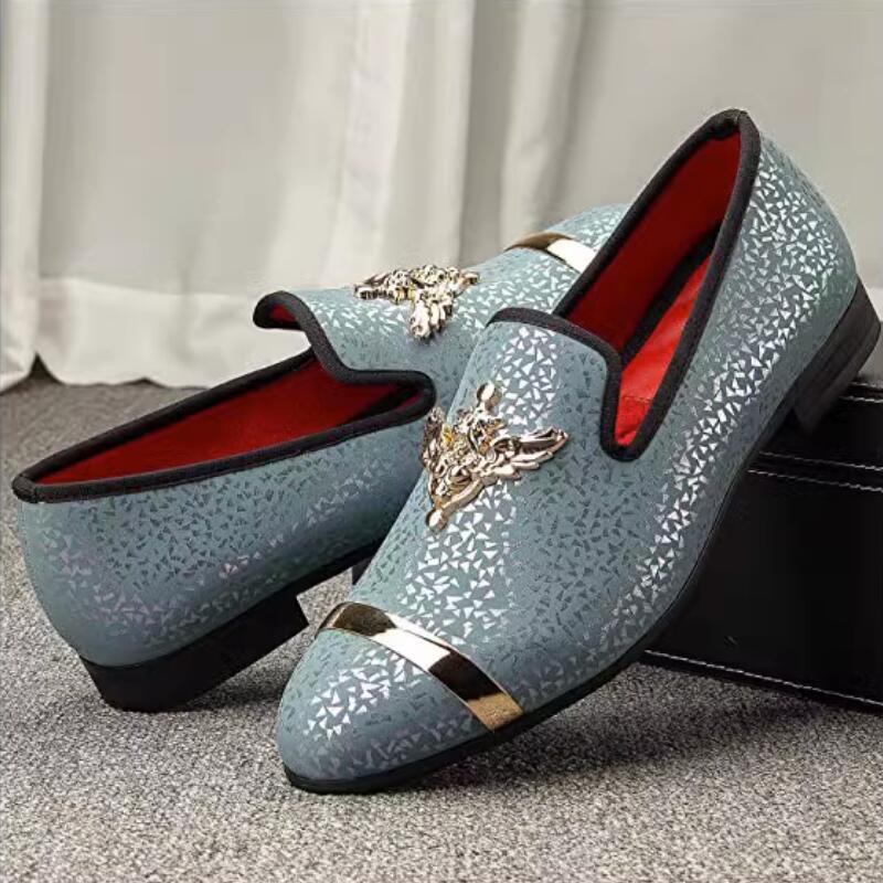 Mocassini da Uomo in velluto alla moda Scarpe Eleganti con decorazioni metalliche mocassini di lusso da festa Zapatos Hombre a27