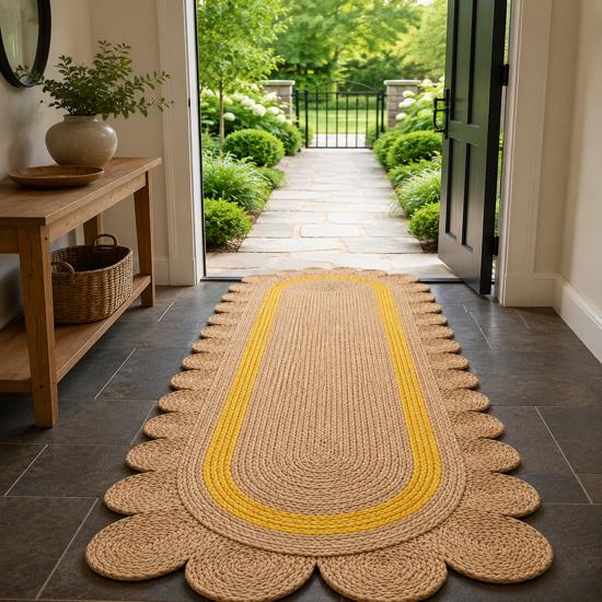 Natural Jute Runner Rug Hand Braided Farmhouse Hallway Rug Bohemian Entryway Floor Carpet