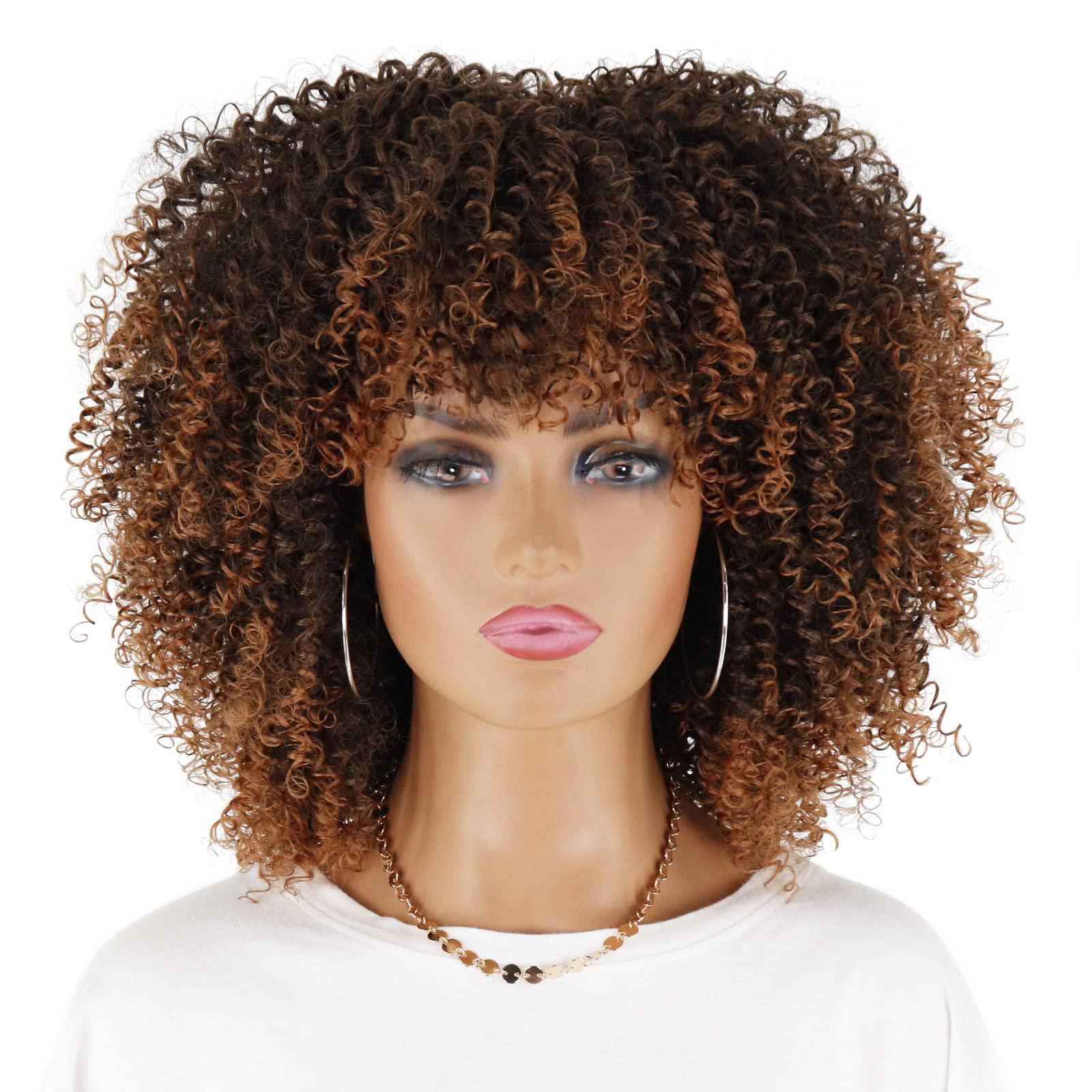 

МИС ПАРИК Африканского происхождения Леди Короткие вьющиеся волосы Парик с челкой Африканский парик из синтетического высокотемпературного волокна Черный Косплей Парик для вечеринок на каждый день