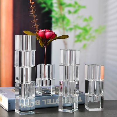 Crystal Glass Vase Geometric Block Stack Transparent Flower Vase Irregular Section Arrange Flowers Home Decoration Accessories