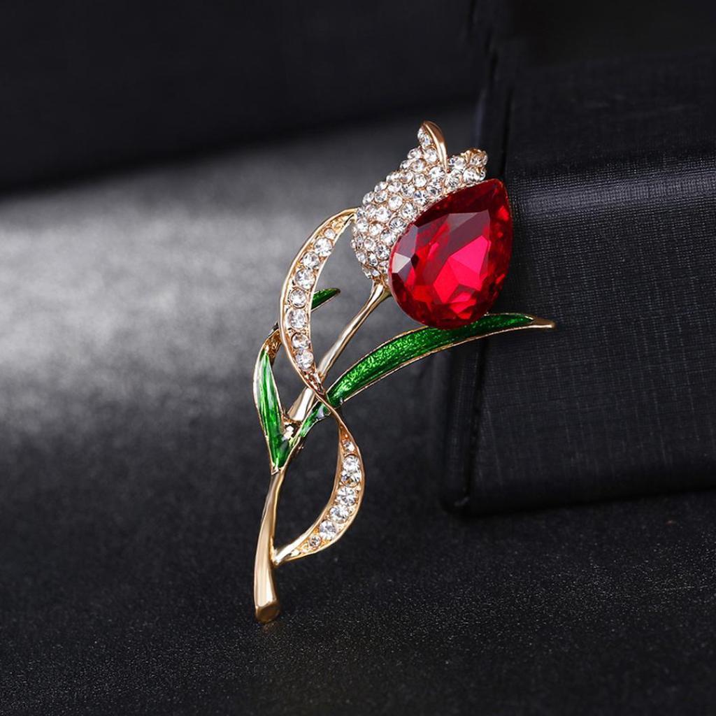 Lady Elegant Tulip Flower Multicolor Rhinestone Brooch Pin Evening Party Jewelry AVE