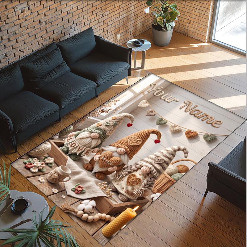 Gnome Theme Crystal Velvet Rug Personalized Custom Name Text Soft Floor Mat Home Decor