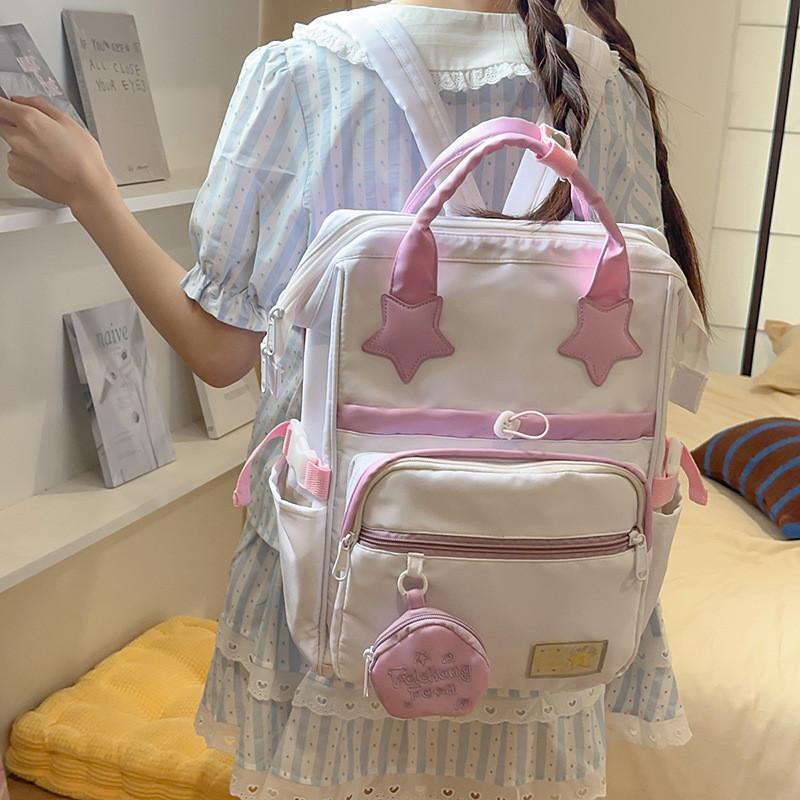 Splicing Cute Star Design Student Backpack With Coin Purse For Daily Use
