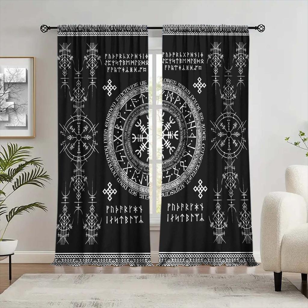 2-Panels Array Symbol Divination Design Curtains - Heat-insulating   Suitable for Decorating Curtains in Various Rooms