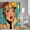 Pop Art Woman Shower Curtain Comic Style Vintage Pin Up Design Waterproof Bathroom Decor Retro Fashion Home Textile Statement
