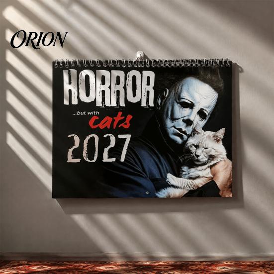 Gothic Home Decor 2027 Horror Movie And Cats Wall Calendar, Halloween Large Scary Creepy Annual Ritual Gift Characters 12 Monthly Spooky Cat