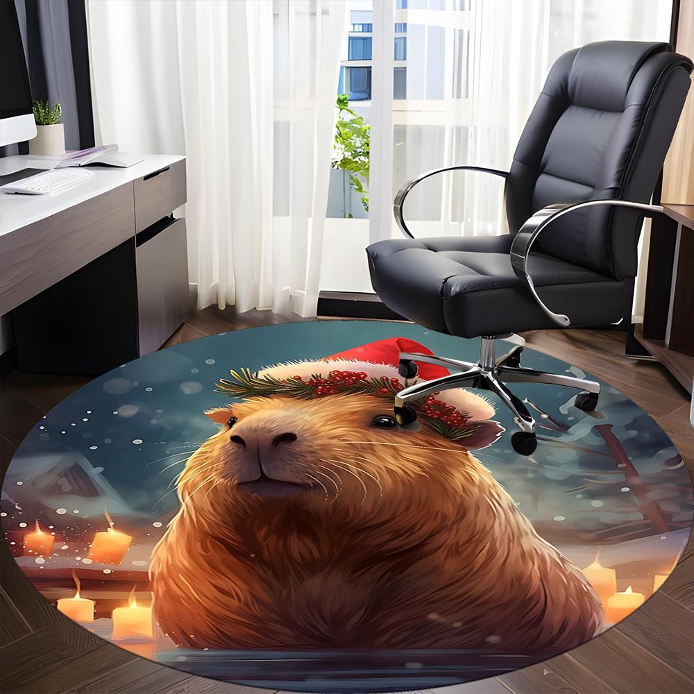 1pc Capybara Christmas Print Chair Carpet for Office  Machine Washable Rug for Office,  Good Gift for Family or Friends yy251225235