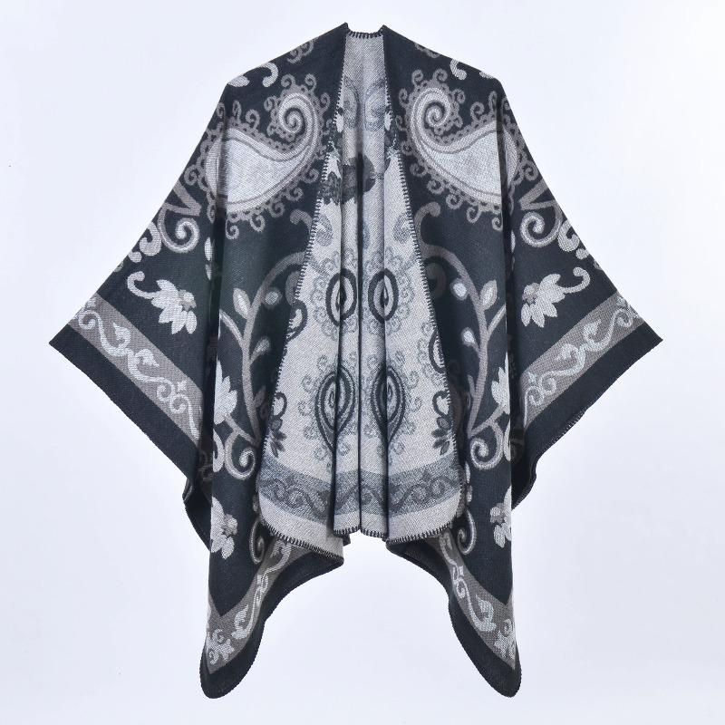 Autumn and Winter Retro Cashew Flower Thickened Shawl Street Cloak Scarf