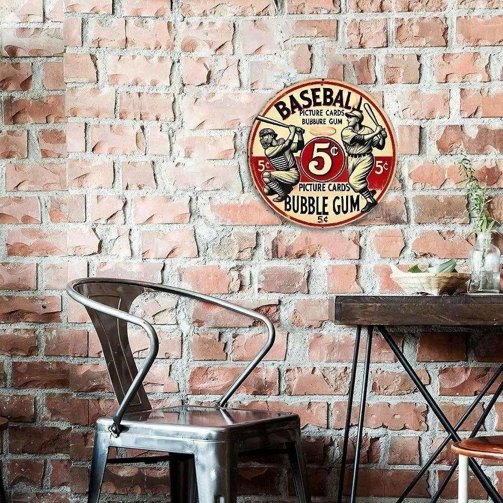 Vintage Retro Tin Sign 8x8 Inch, Baseball Metal Wall Art for Man Cave Garage Bar, American Sports Memorabilia