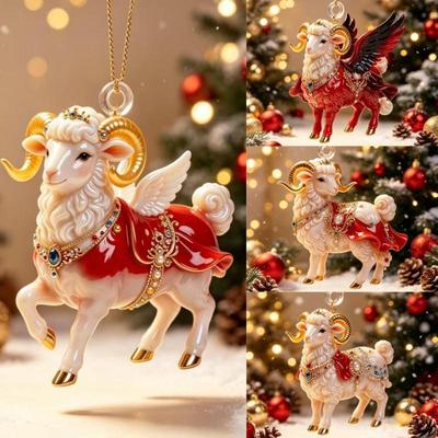 1 Stück Acryl Chinesisches Tierkreiszeichen Ziege Hängender Schmuck Glücksbringend Rot Gold Für Frühlingsfest Heimdekoration