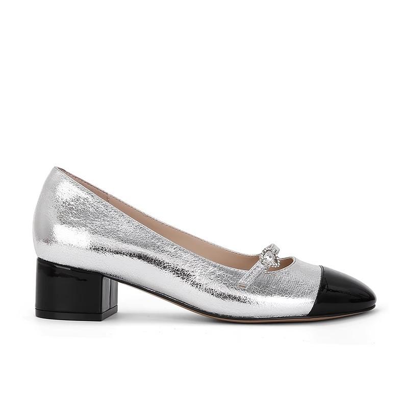 

Cowhide version Su Yinyin of the same French color matching small love diamond buckle belt thick heel Mary Jane shoes women s small fragrant single sh 34