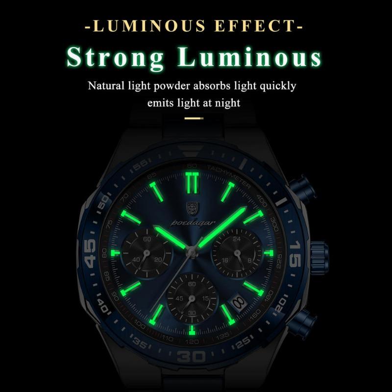 POEDAGAR Top Luxury Man Wristwatch Date Waterproof Luminous Chronograph Watch for Men Stainless Steel Quartz Watches Reloj
