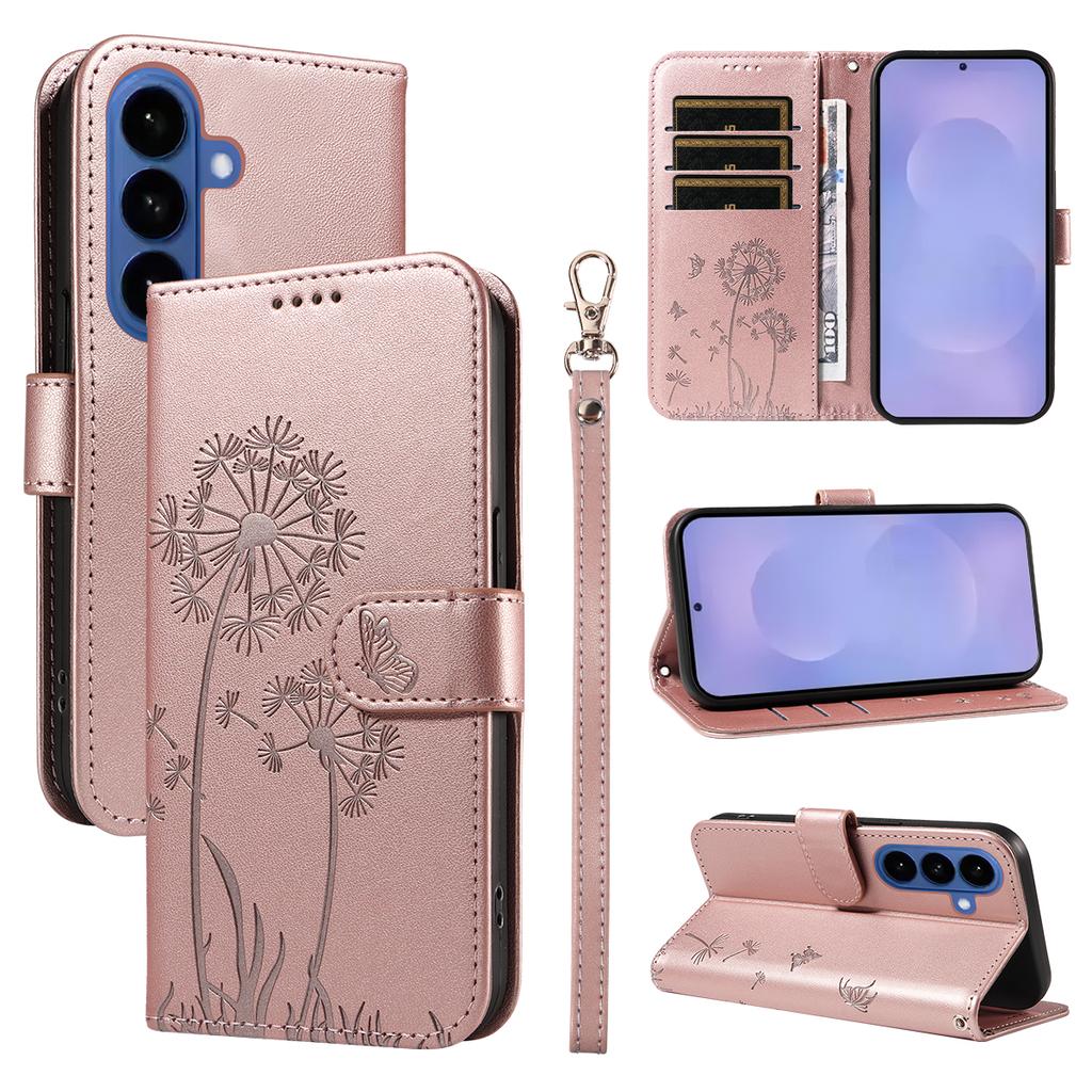 For Samsung Galaxy S26+ Leather Wallet Case with Strap Dandelion Imprint Phone Stand Cover