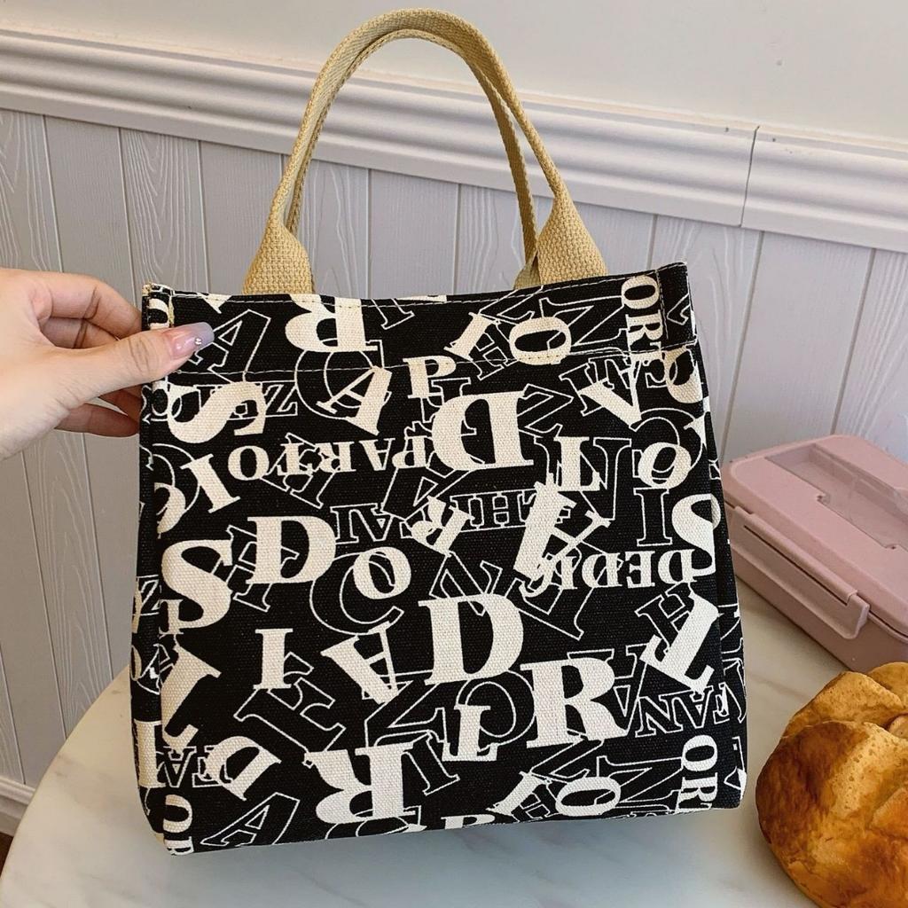Cartoon Printed Fashion Canvas Handbag To Work with Rice Lunch Bag Lunch Box Bag Go Out with Baby Handbag