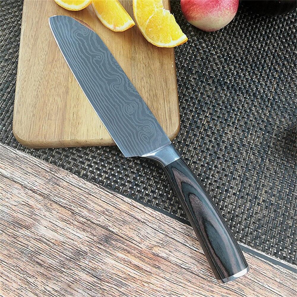 Santoku-Küchenmesser aus Kohlenstoffstahl für Zuhause, Restaurant, rasiermesserscharf, japanischer Koch, ergonomischer Griff