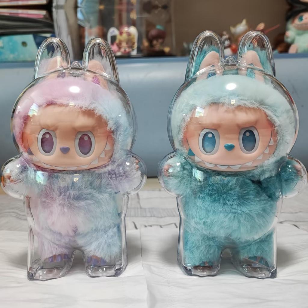 1-3 Pcs Protective Case Cover For Labubu Doll V1 V2 V3V4,Plastic Acrylic Display Case For Standing And Seat Series With Keychain