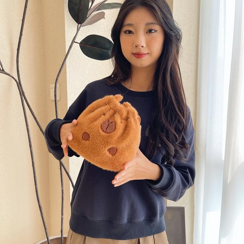 Children's plush bag cute cartoon capybara drawstring bag change bag girl storage shoulder bag