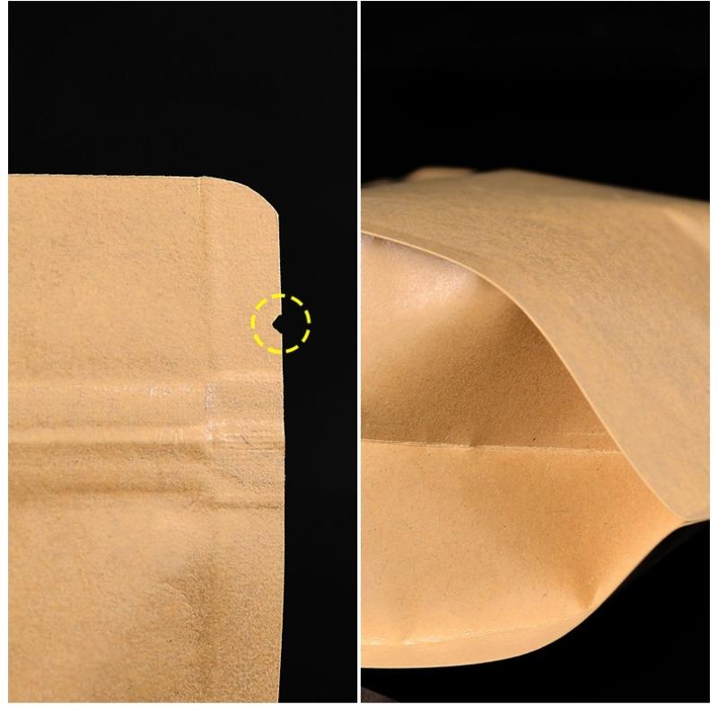 50pcs Kraft Paper Self-supporting Bag Thickening Waterproof Sealing Bags Snacks Dried Fruits Tea Storage Packaging Bag