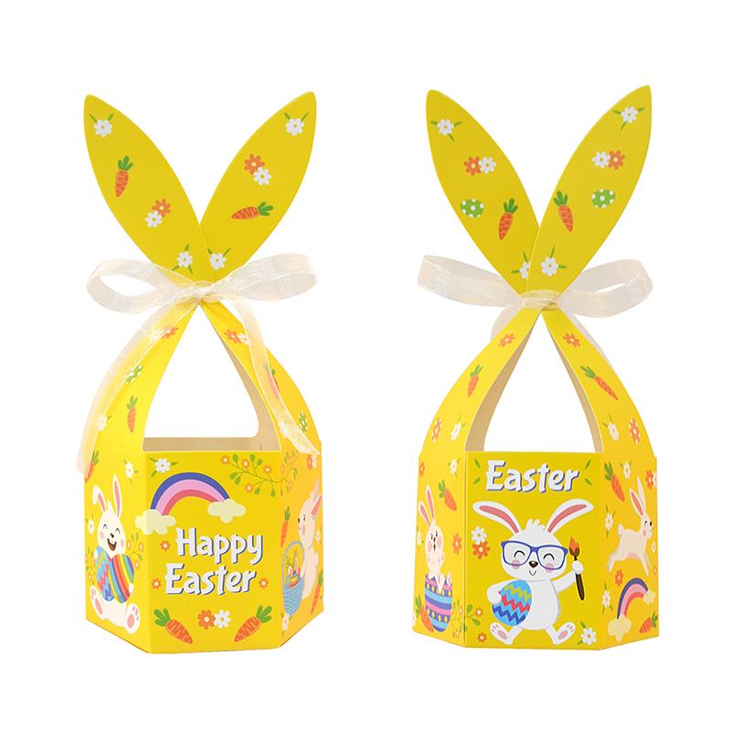 WTEMPO Cute Rabbit Ear Design DIY Foldable Printed Gift Boxes Easter Paper Baskets Spring Party Festive Decor Treat Boxes Hand-held Universal Boxes