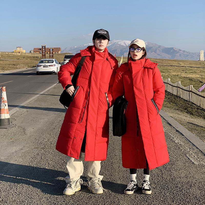 2025 long down cotton jacket for men and women, new over-the-knee cotton jacket for couples, thickened winter student padded jacket plus size