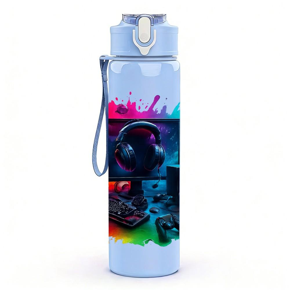 1PC Colorful DJ Speaker Graffiti 750ml Color Plastic Sports Water Bottle Leakproof Flip Straw Lid Suitable for Sports Office Home Use