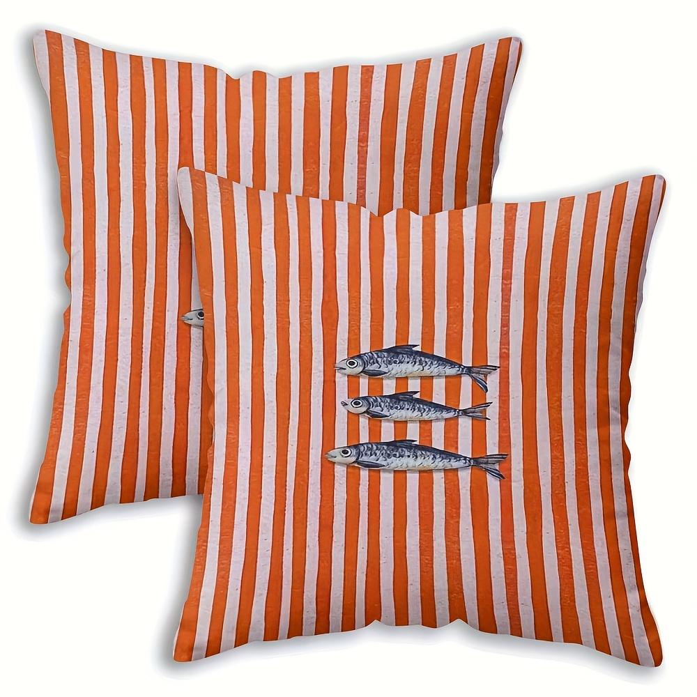 Housses de coussin décoratives 2D plates - Lot de 2 - Thème Marin Côtier avec Motifs Poissons de l'Océan Crabe Homard Sardine - Housse de coussin pour canapé/fauteuil