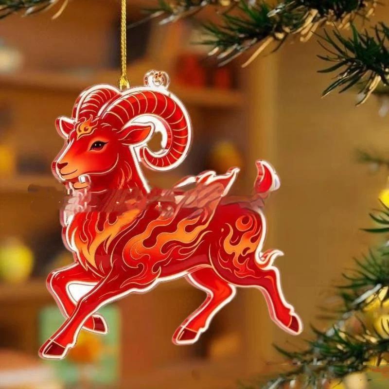 Acryl Chinesisches Tierkreiszeichen Ziege Hängendes Ornament Glücksbringendes Rotes Gold Design Für Frühlingsfest Jahr Heimdekoration