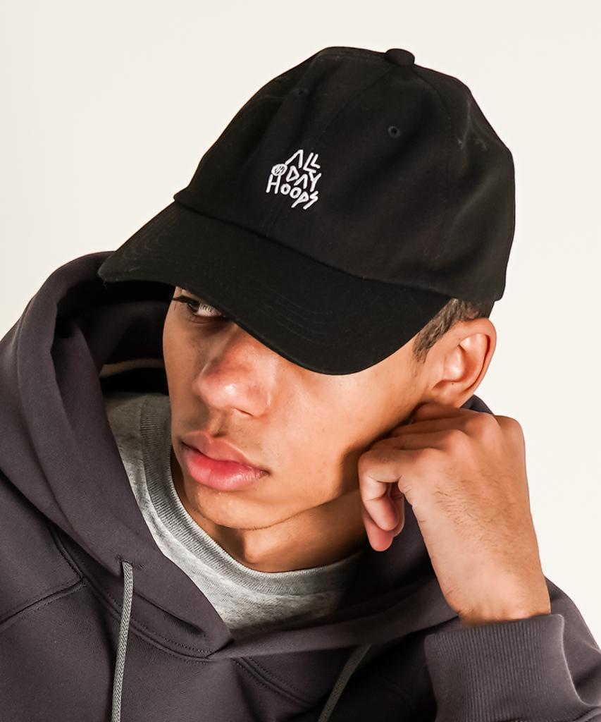 ALL DAY HOOPS Logo Embroidered Ball Cap Trash Black