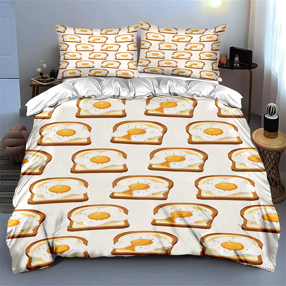 "Egg toast pattern" Bedding Duvet cover sets Duvet covers Pillowcases gifts (1 * Duvet Cover 2 * Pillowcases, without duvet insert)