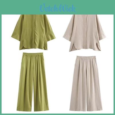 Lässiger Leinen-Hosenanzug Mit Einfarbigem Print Für Damen Frühling