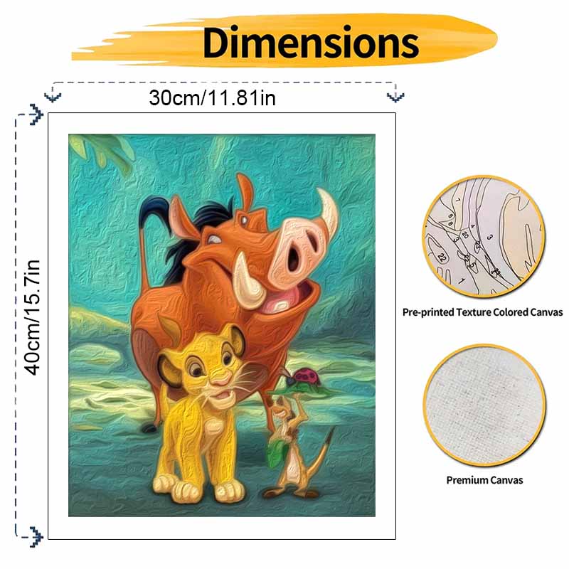 Disney The Lion King Simba Pumbaa Timon Digital Oil Painting Hand Painting Kit Diy Home Decoration