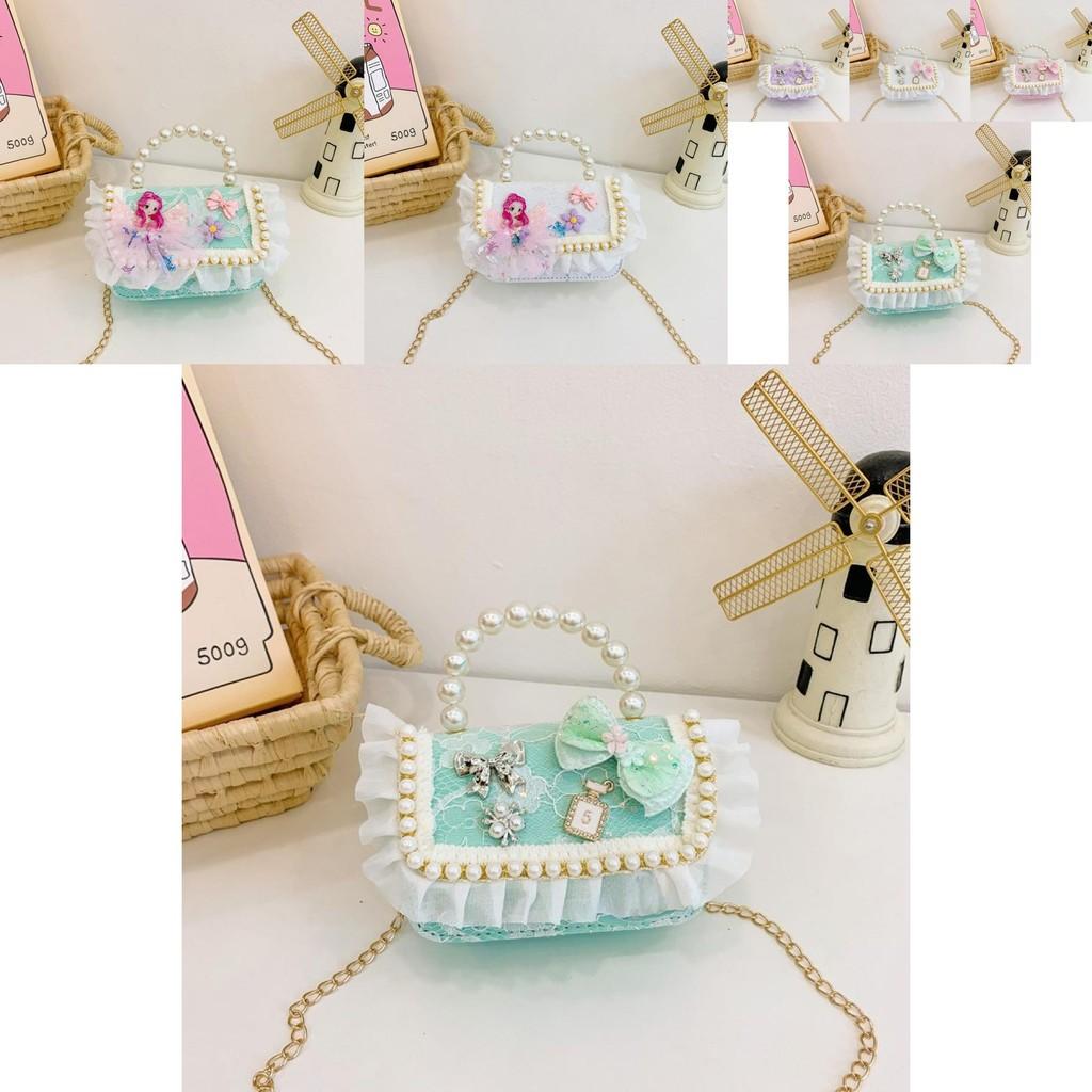 Stylish Lightweight Pu Pearl Handbag For Kids Featuring Trendy Bow And Chain