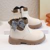 Kids Princess Boots Girls High Top Side Zipper Plaid Tie Bow Autumn Winter Boots Children Soft Bottom Anti-Slip PU Leather Shoes