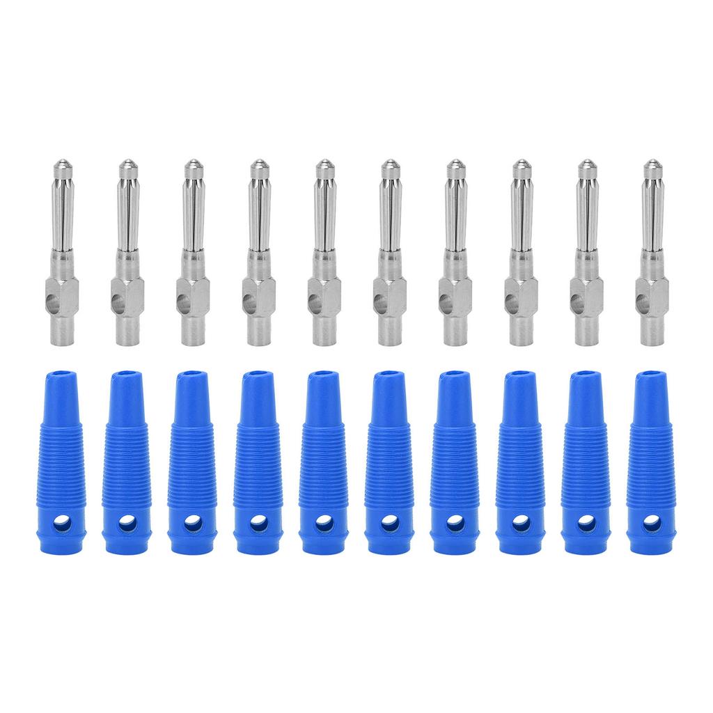 10Pcs 4mm 7Pin Banana Plug Copper 1000V 32A Stackable Male Plugs with Soft Sleeve Screw TightBlue