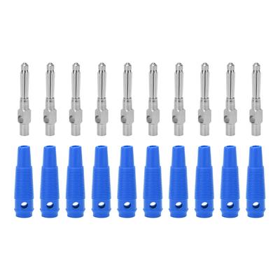 10Pcs 4mm 7Pin Banana Plug Copper 1000V 32A Stackable Male Plugs with Soft Sleeve Screw TightBlue