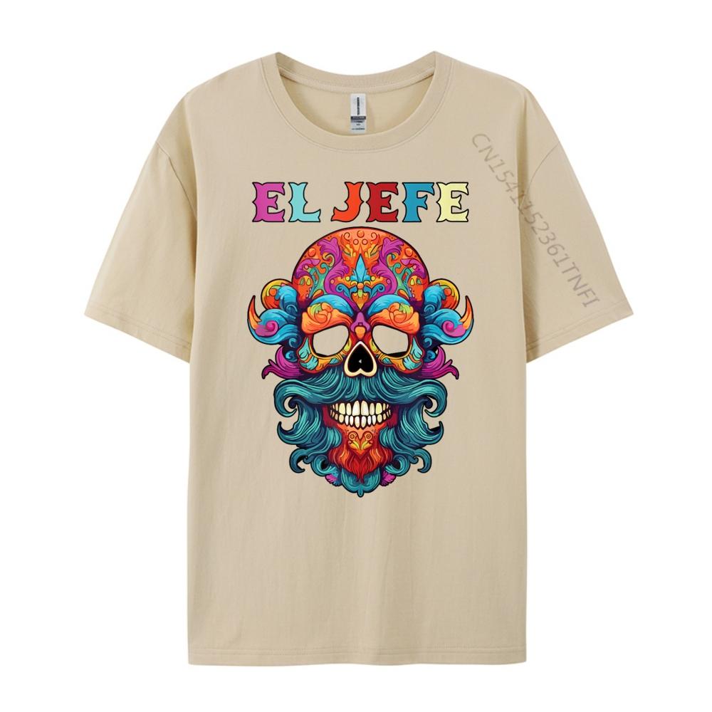El Jefe Sugar Skull Men Day Of The Dead Dad Graphic T Shirts 100% Cotton Brand Clothing Vintage Style