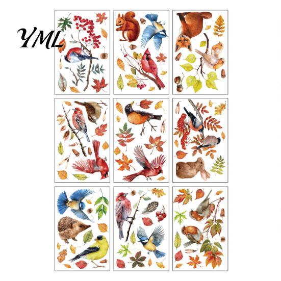 Removable Maple Leaf Decals 9 Sheets Fall Woodland Animals Window Clings, Autumn Pumpkin Autumnal Home Holiday Accents Squirrel Fox Rabbit Glass