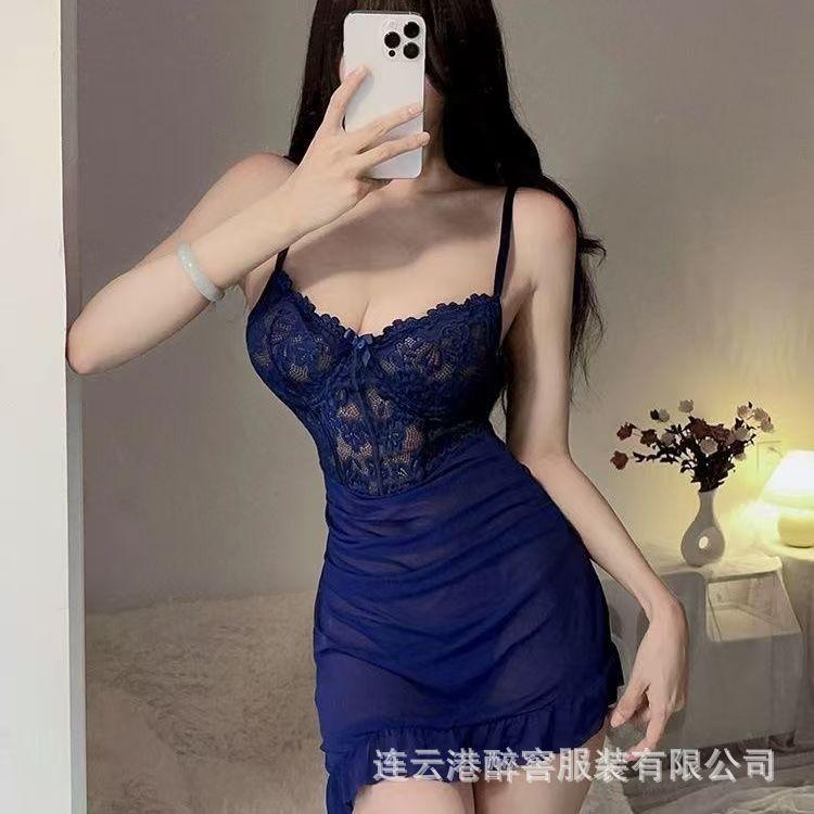 2025 New Ins Sexy Lace Splicing Ultra-short Perspective Sling Night Short