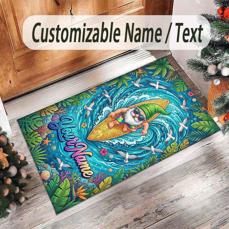 Gnome Theme Crystal Velvet Rug Personalized Custom Name Text Soft Floor Mat Home Decor