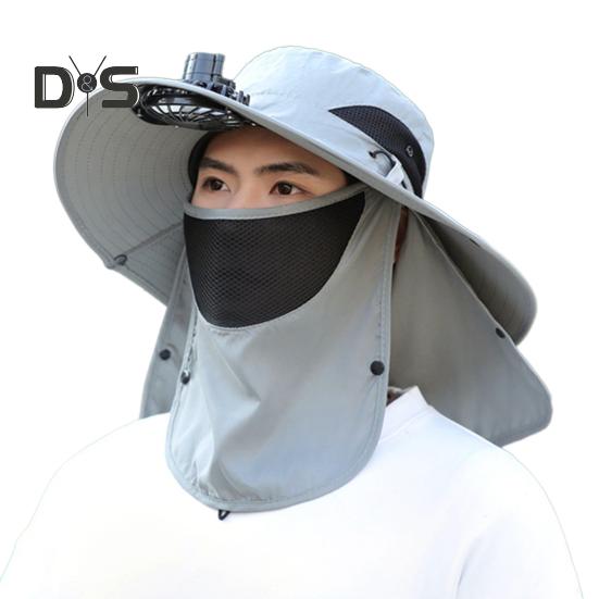 

Рыбацкая шляпа со съемным вентилятором, вращающимся USB-вентилятором, широкополая шляпа от солнца с защитой UPF50+, регулируемая окружность, рыболовная шляпа серый