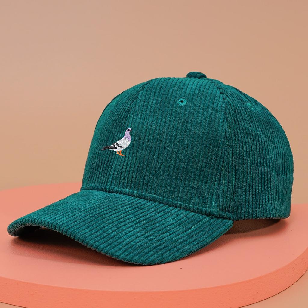 Corduroy Baseball Cap for Men and Women In Autumn and Winter, Warm and Embroidered Pigeon Pattern for Daily Leisure Gatherings
