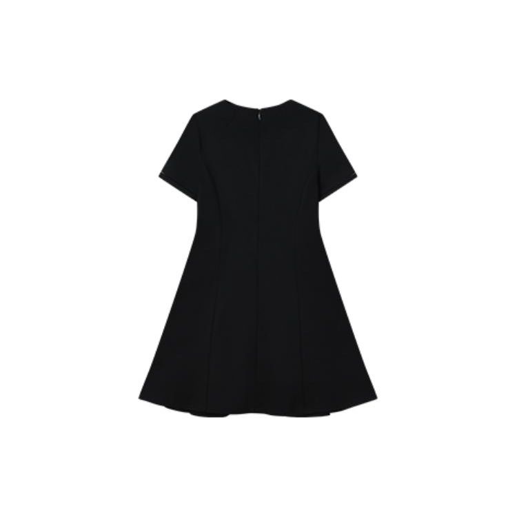 Fila Logo Solid Color Sports Casual Slim Fit A-Line Short Sleeve Dress Women Dresses Black F11W227308FBK
